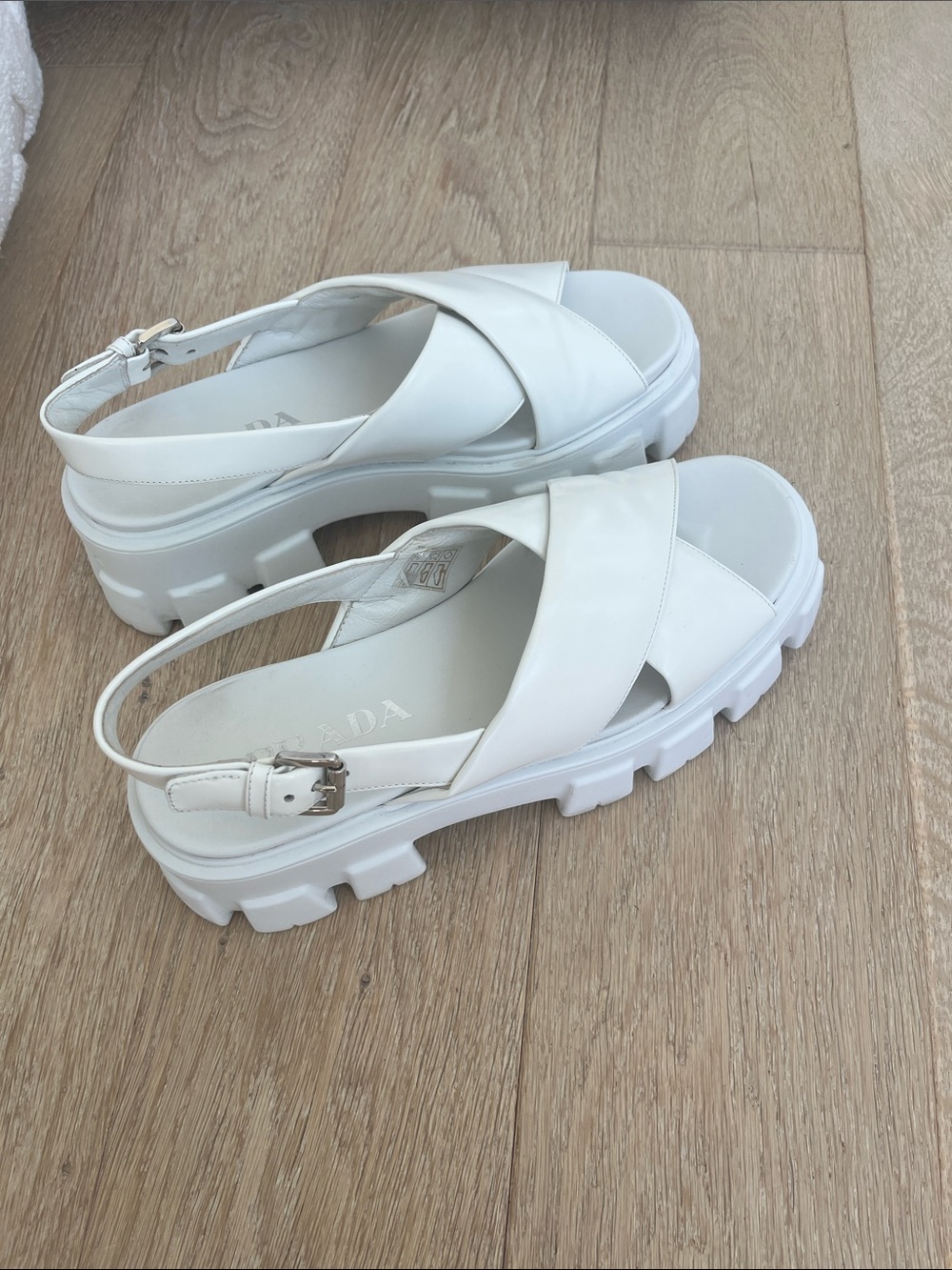 Prada White Chunky Platform Slingback Sandals